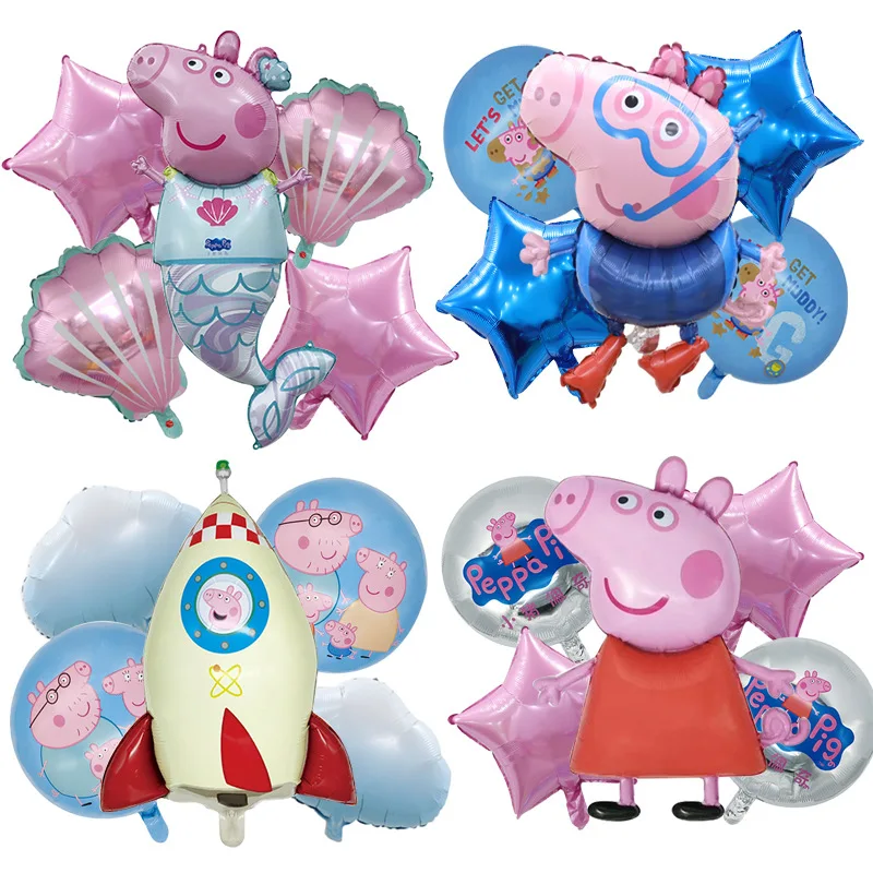 5 stücke Neue Peppa Pig Cartoon Nette Folie Metallic Ballon Kawaii Set kinder Kinder Geburtstag Party Dekorative Dekoration Jungen spielzeug
