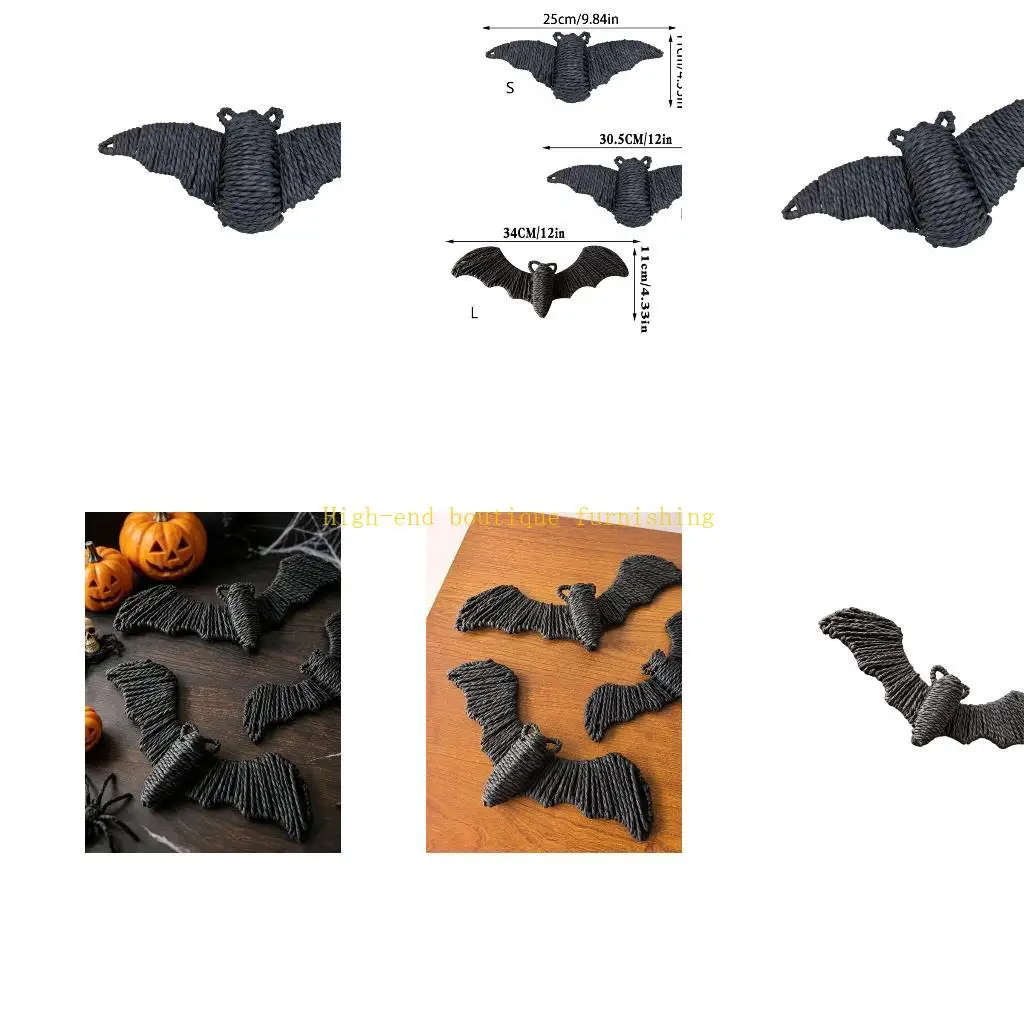 L9NB Fall Styling Bat Accent for Halloween with Straw-Look Texture and Loop