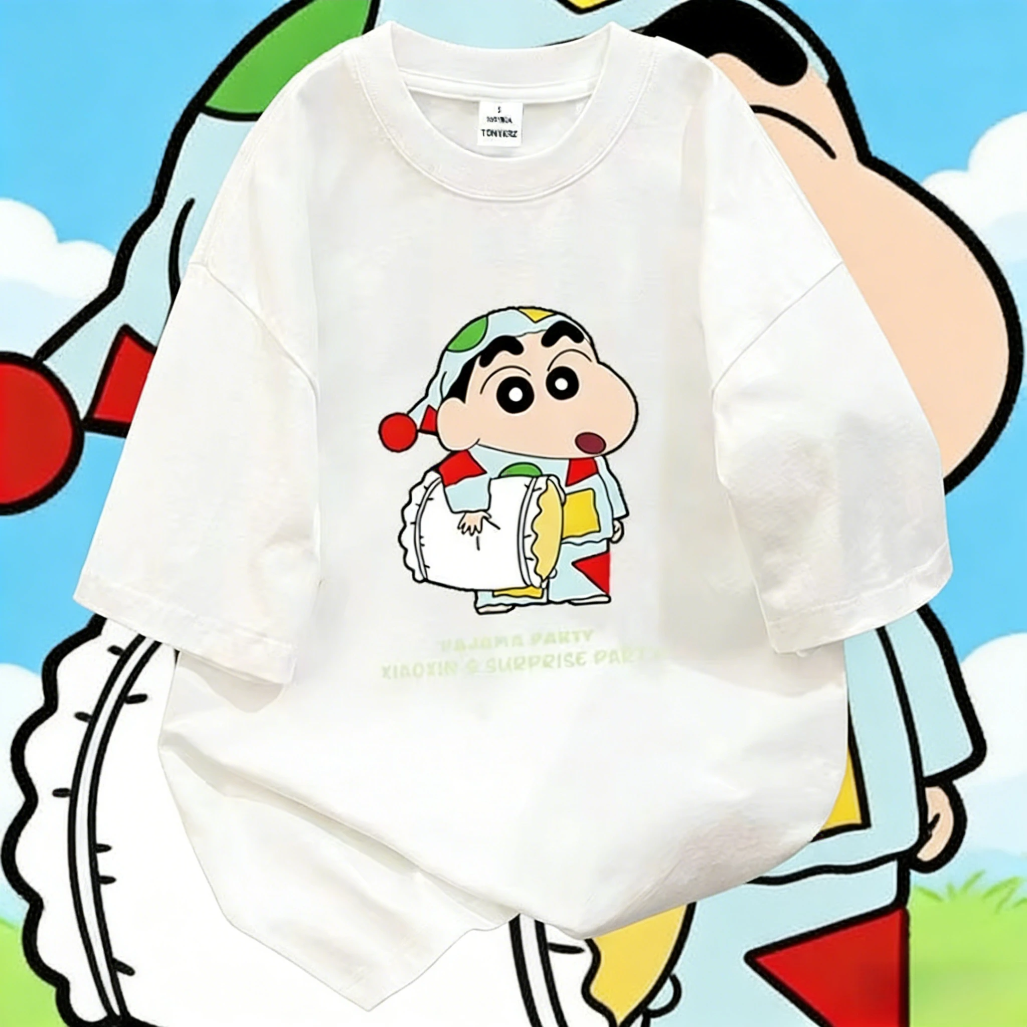 

2026 Summer Crayon Small New Pajamas Party Theme 100% Cotton Printed Oversize T-shirt Adult Children Parent-child Jacket