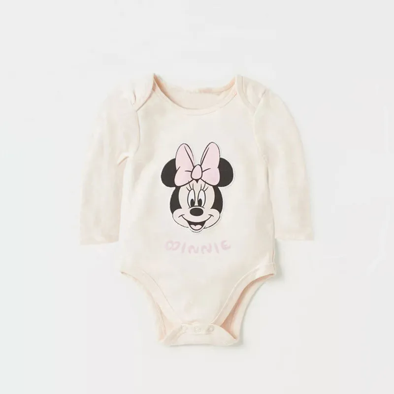 2024 Spring Autumn Minnie Baby Girls Romper Mickey Mouse Long Sleeved Jumpsuit for Boys Newborn Cotton Clothes