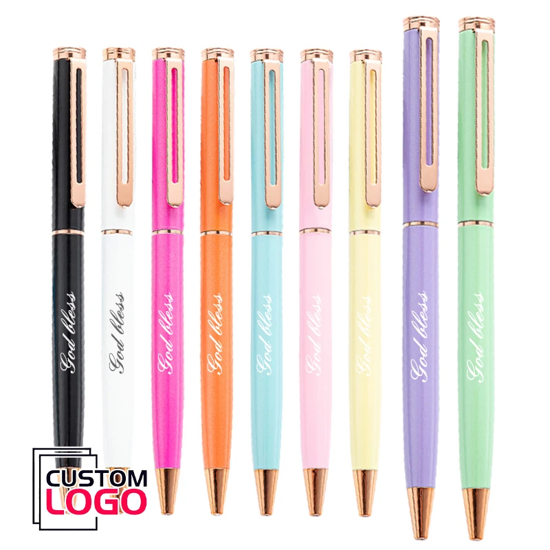 10Pcs/Lot Customized LOGO Simple Multcolor Metal Ballpoint Pens Personalized Advertising Gifts School Stationery Office Supplies