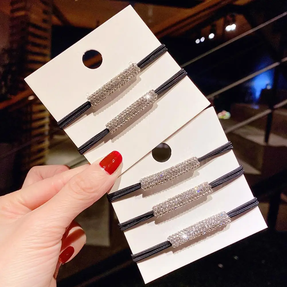 Rhinestone Decoration Hair Rope Rhinestone Hair Accessories Sparkling Rhinestone Hair Ties Double Layered Elastic for Girls