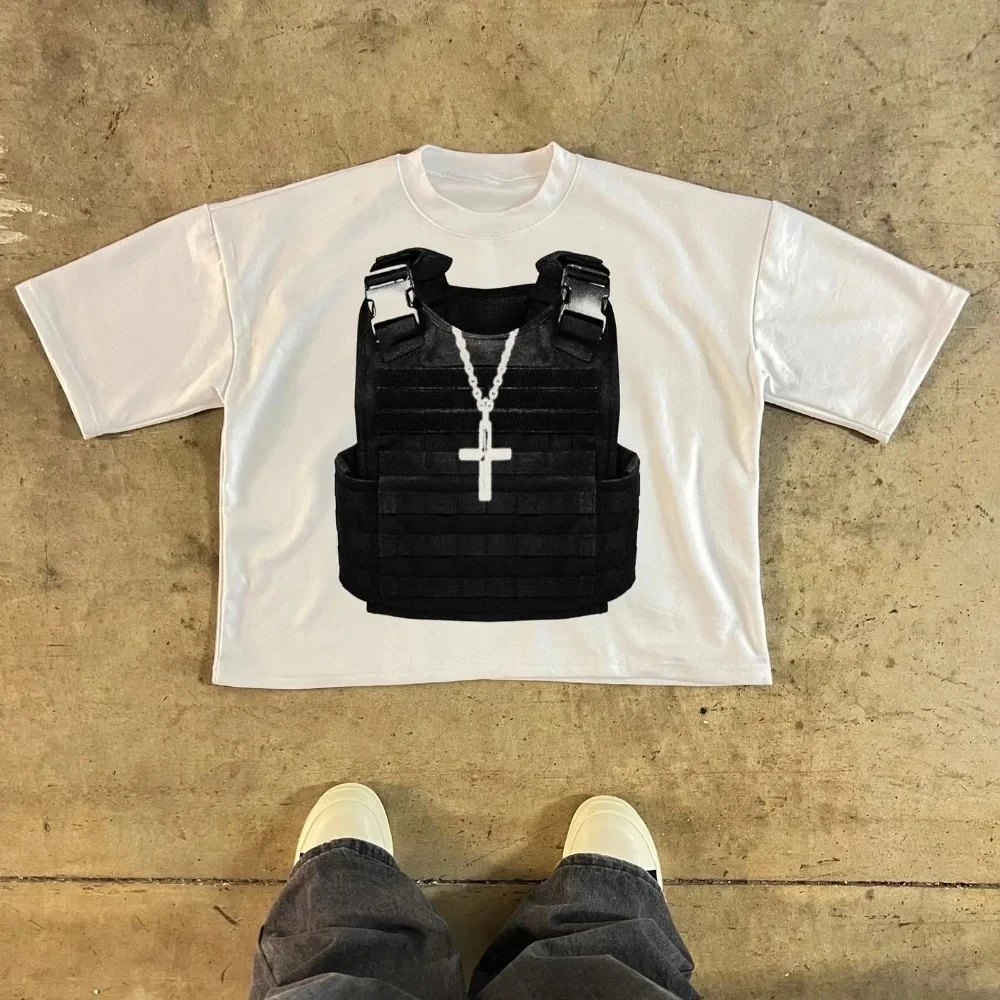 Y2k Europe and The United States New Summer Vintage T-shirt Portrait Printed Harajuku Hip Hop Personality Fashion Couple Shirt