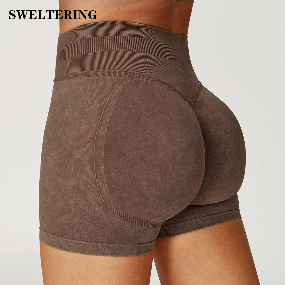 Women High Waist Yoga Shorts Sand Washed Yoga Shorts Workout Shorts Fitness Yoga Lift Butt Fitness Yoga Gym Running Short Pants
