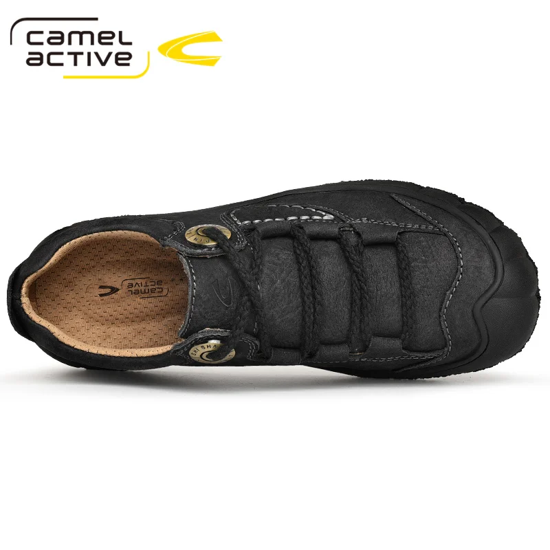 Camel Active New Men\'s Casual Shoes Genuine Leather Spring/Autumn Outdoors Rubber Sole Lace-up Breathable Black Men Sneakers