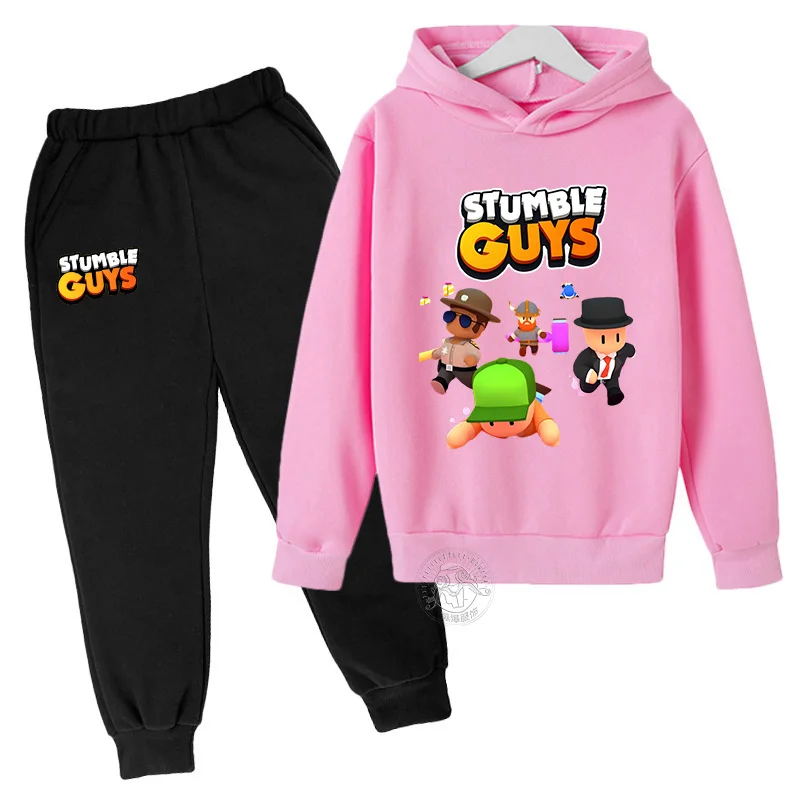 Stumble Guys Printed Children's Autumn/Winter Two Piece Hoodie+Pants Sports Set 3-13 Year Old Boys and Girls Casual Sports Set