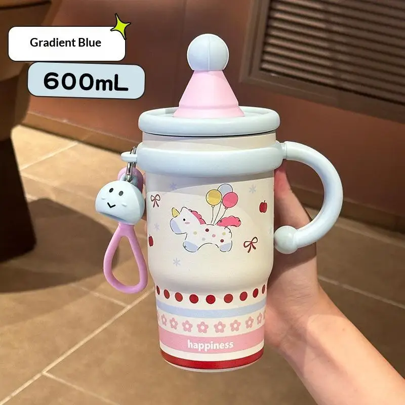 600ml Capacity Stainless Steel 316 Insulated Tumbler Cartoon Design Includes A Straw And Handle Suitable For Children Or As A Co