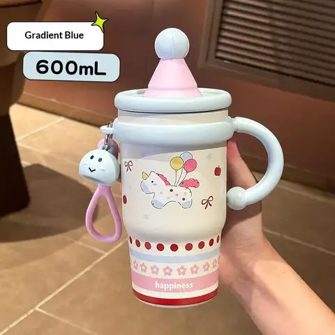 600ml Capacity Stainless Steel 316 Insulated Tumbler Cartoon Design Includes A Straw And Handle Suitable For Children Or As A Co