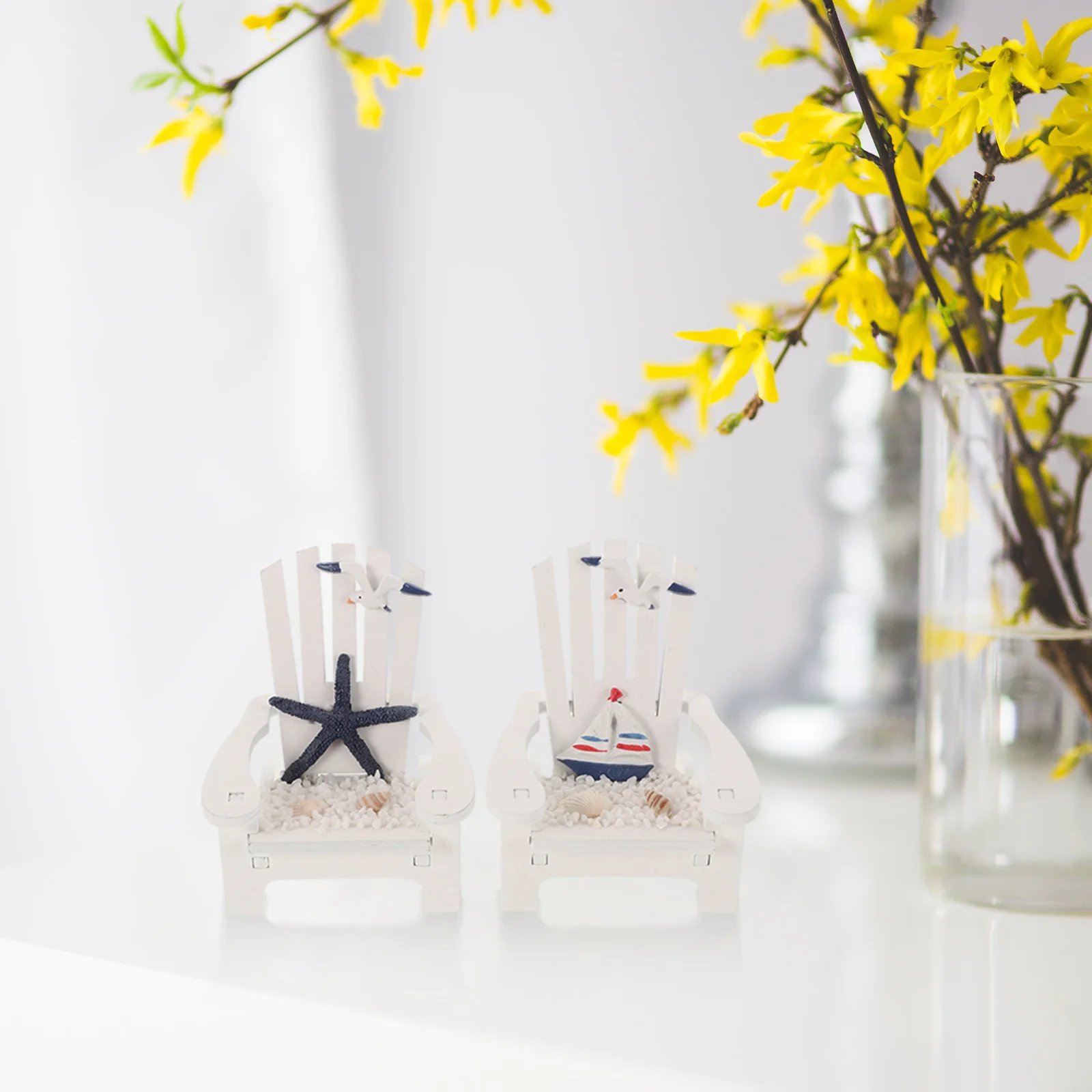 

2pcs Miniature Chair Decor Small Wooden Ornament For Home Office Desktop Beach Theme Decoration Nautical Interior Accent