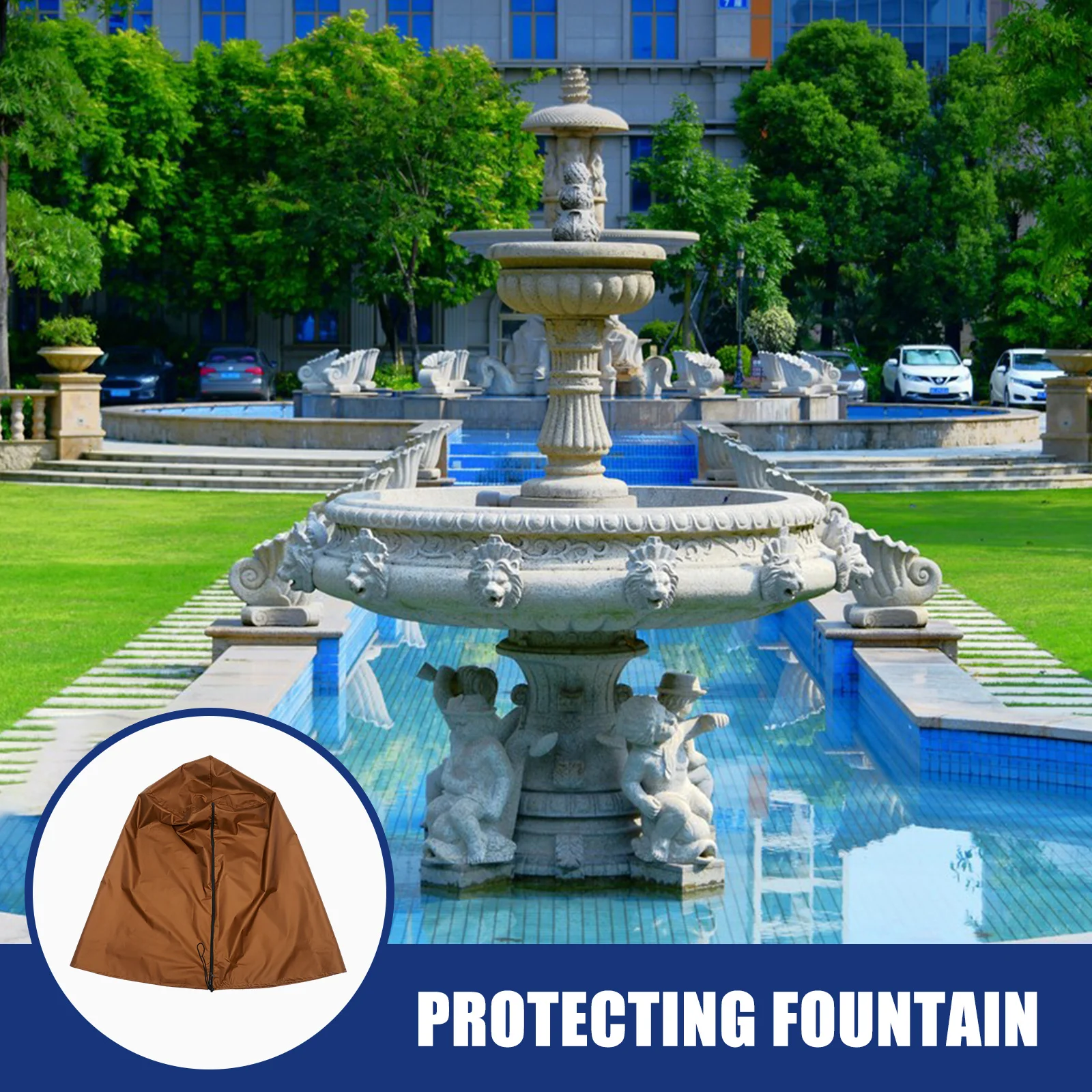 Weather Resistant Fountain Cover Waterproof Oxford Cloth Outdoor Furniture Protective Cover Round Covers Protector