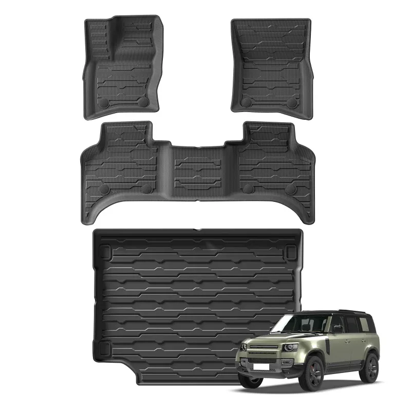 لاند روفر ديفندي 110 2020-2024 الحصير سيارة بطانة البضائع الجذع/مسند الظهر حصيرة TPE ثلاثية الأبعاد جميع الأحوال الجوية اكسسوارات أسود