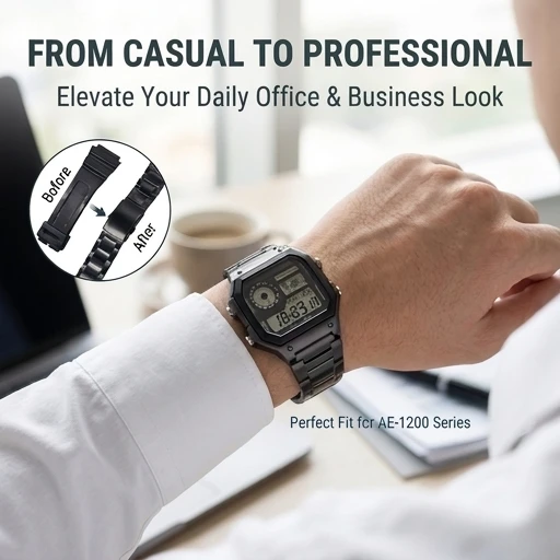 Royale Mod Multiple Style Compatibility with AE1200 AE1300 WS1600 316L SS Watch Case Solid Bands K1 Mineral Glass Modification