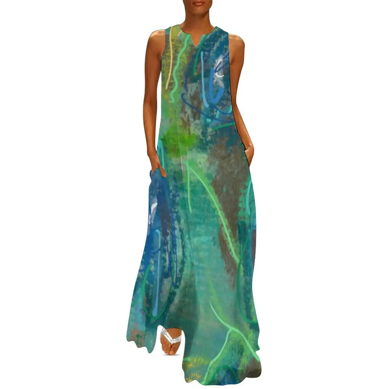 

Blue Abstract Floral Long Dress summer dress women 2025 woman dress evening
