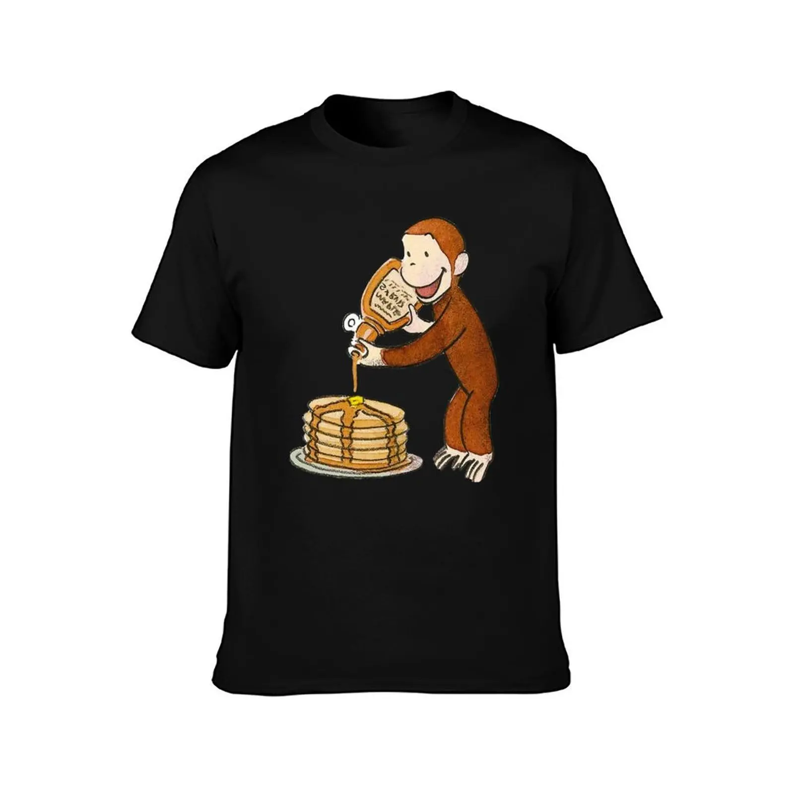 Curious George making pancakes T-Shirt Vintage Style Printed Top T-Shirt