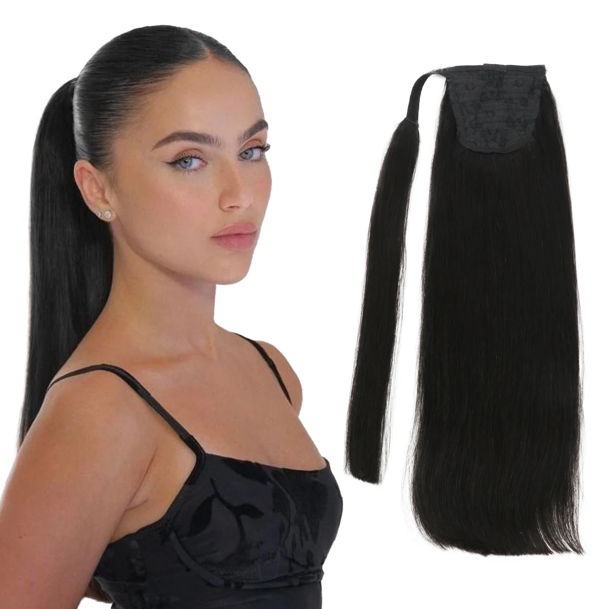 人毛ポニーテールエクステンション ラップアラウンドホーステール ストレート ブラジリアン100% レミー人毛ポニーテールエクステンション 14-24インチ