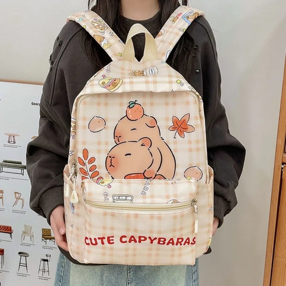 

Fashion Thickened Capybara Backpack Nylon Wide Straps Cartoon Animal Daypack Foldable Multi Functional Children School Bag Gifts