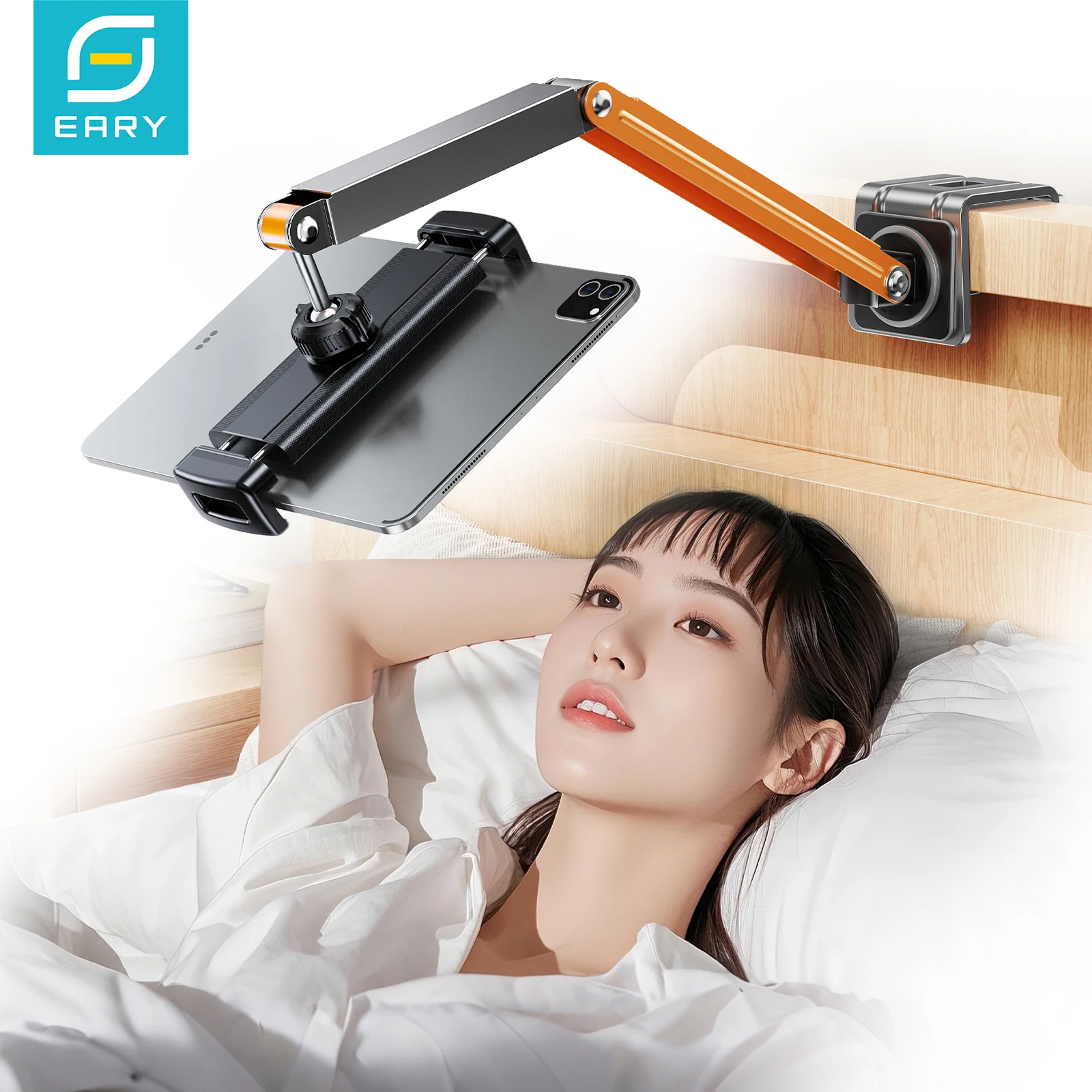 

Eary Phone Holder Tablet Stand Mount For Desktop Bedside Three-Stage Telescopic Foldable Rotatable With Metal Clamp Lazy Bracket