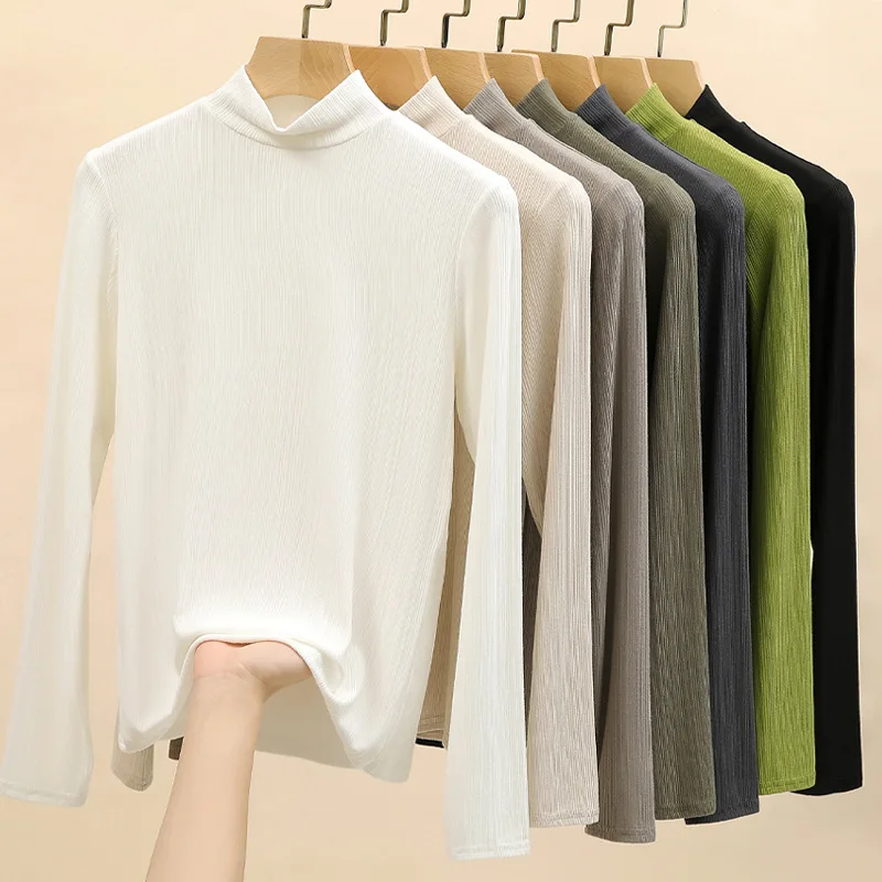 

Mock Neck Thin Version Base Layer Autumn Winter Girl Tops Long Sleeves Minimalist Versatile Innerwear Women's Clothing Wholesale