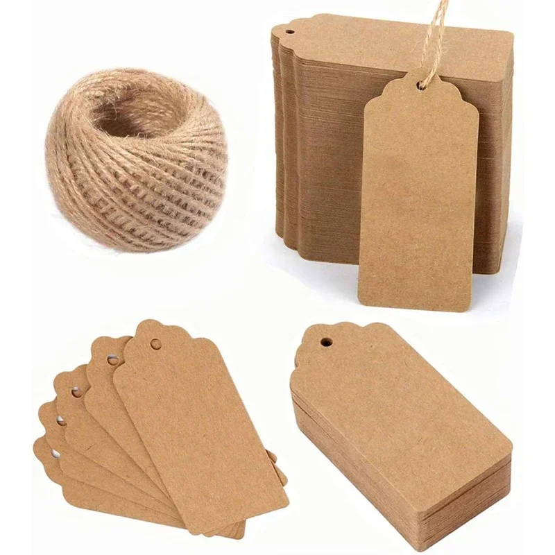 50PCS DIY Kraft Paper Tags Label Paper Price Tag Name Vintage Wedding Hanging Tag Wrap Gift Wrapping Blank Label Crafts
