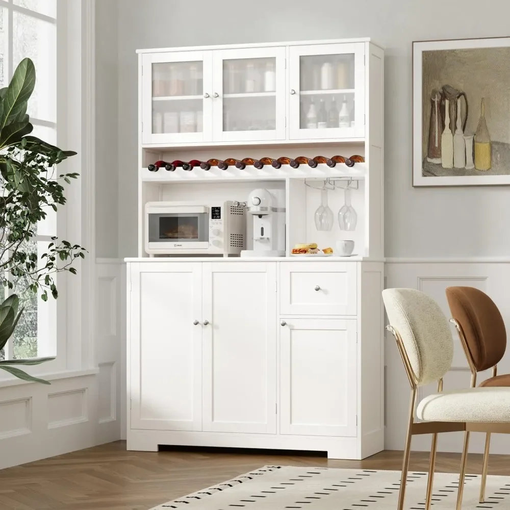 

Буфетный шкаф 71 час, кухонный шкаф с микроволночной стойкой, ящиками и большой столешницей, искусственная стена с полками