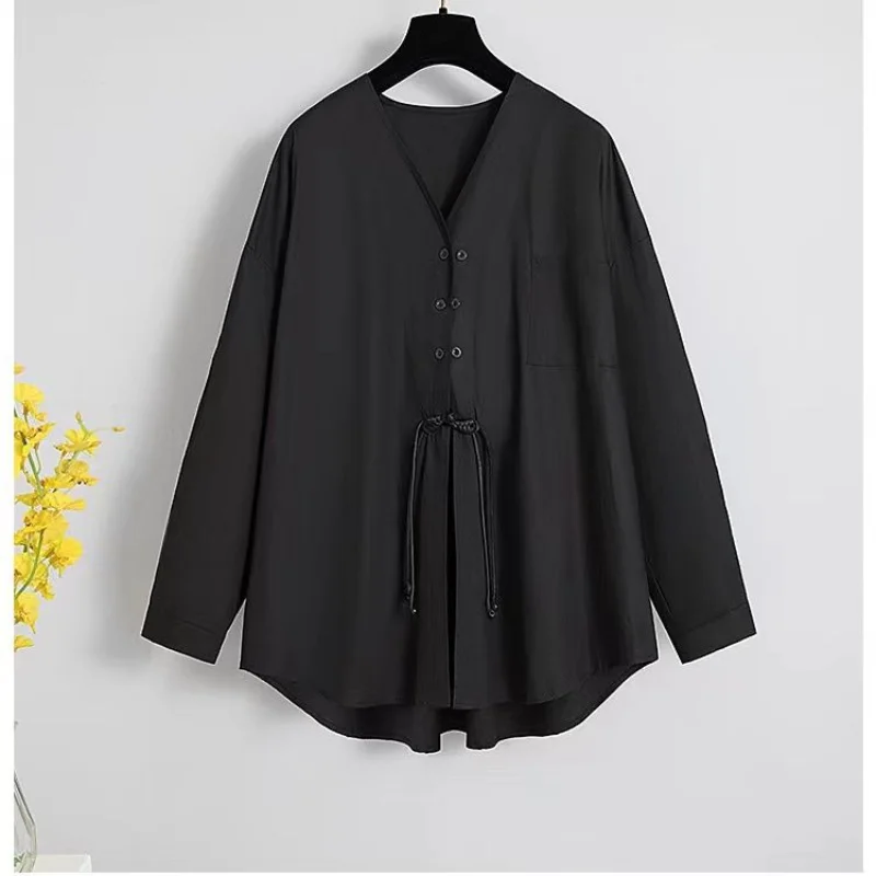 

Loose Temperament Chinese Style Shirt Women's Solid Color Long-sleeved Casual Fashion Top