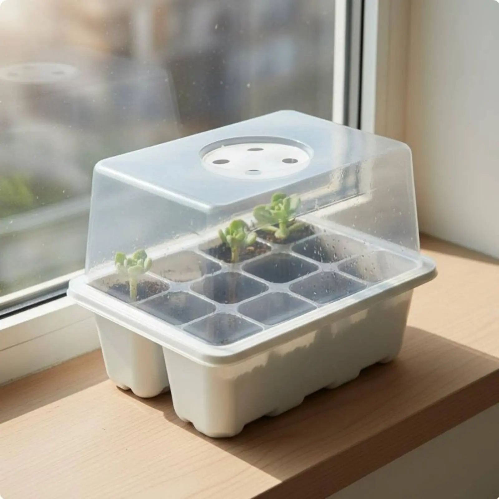 12 Compartment Seed Starting Tray Transparent Lid Seed Beginner Tray with Humidity Dome Plant Propagation Box Moisture Retaining