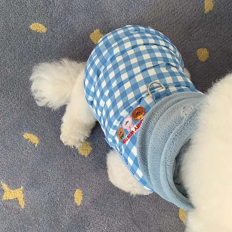 Fashion Plaid Pet Clothes Dog Thickened Cotton Coat Teddy Warm Winter Clothes Puppy Hooded Down Jacket Dog Stuff