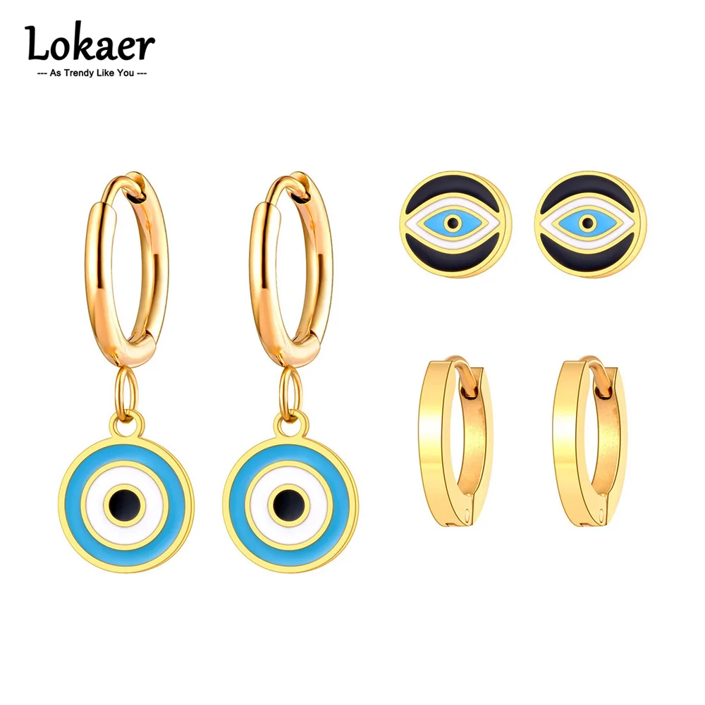 Lokaer 3 teile/satz bemalte Glasur türkischen Auge Edelstahl Statement Creolen Mode ethnischen Goth Schmuck für Frauen e23129