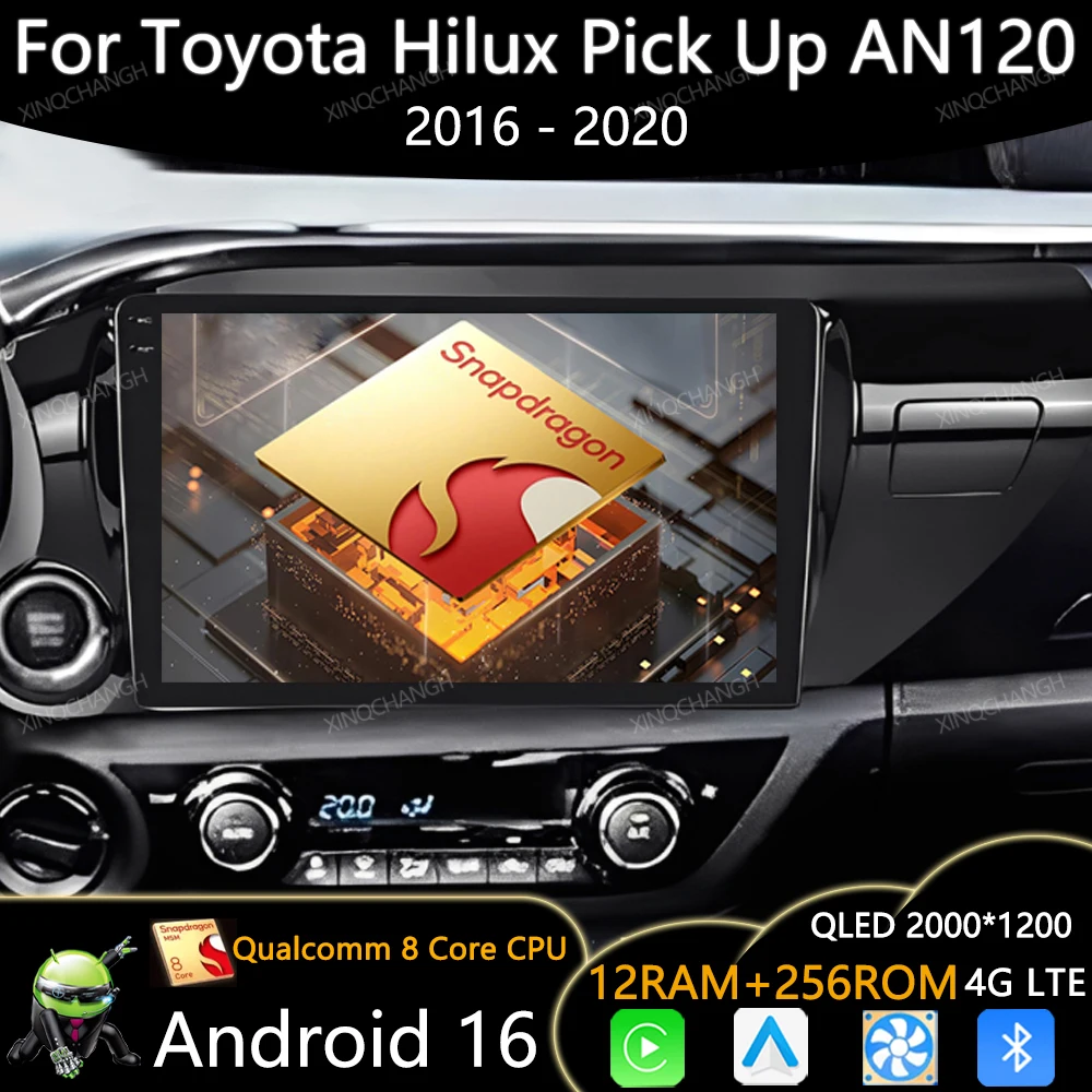 Android 16 Car Radio Multimedia Player For Toyota Hilux Pick Up AN120 2016 - 2020 Navigationv DSP 2DIN Qualcomm QLED Stereo BT