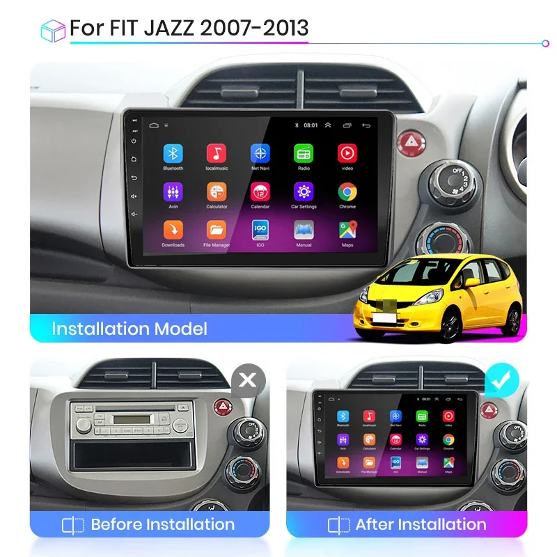 2DIN Android 13 radio For HONDA FIT JAZZ RHD 2007 2008-2011 2012 2013 Car stereo Multimedia Player Carplay Auto GPS Navigation