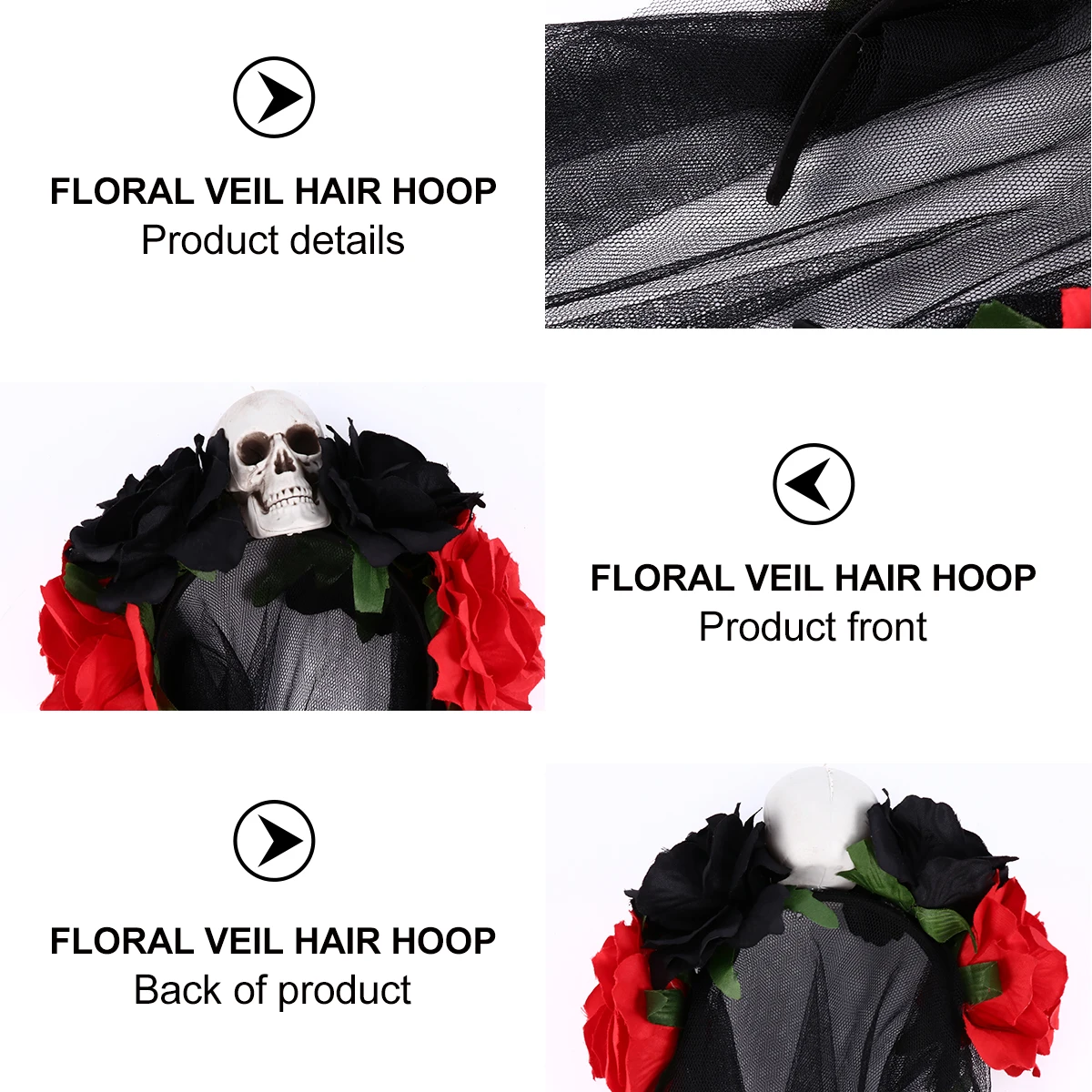 

Skull Veil Hairb Black Headb Halloween Flower Hoop Imitation B Photo Props Group Family Friends Cosplay Party Role