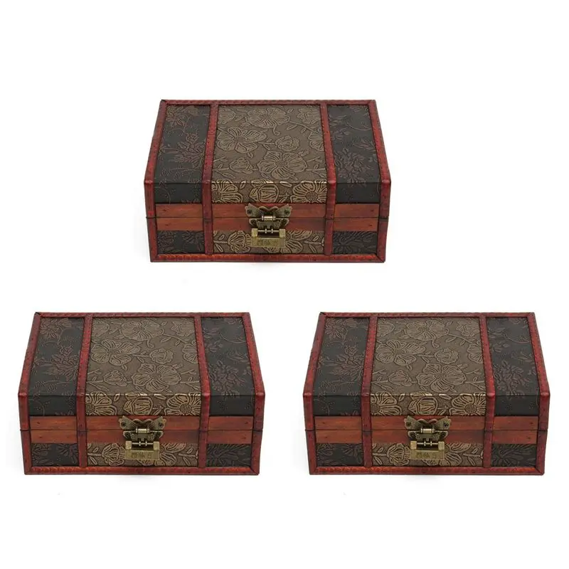 

A95D-3X Large Decorative Trinket Jewelry Lock Handmade Vintage Wooden Storage Gift Box