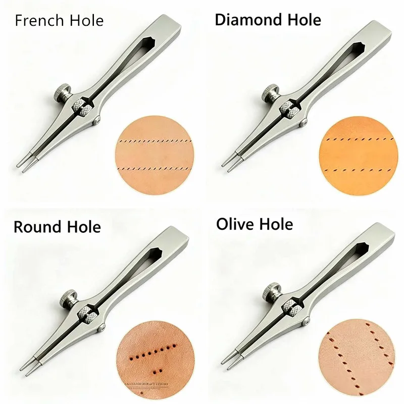 

Adjustable Leather Punch for 4 Hole Types (French, Olive, Round, Diamond) - 1-6mm Manual Tool for Craft