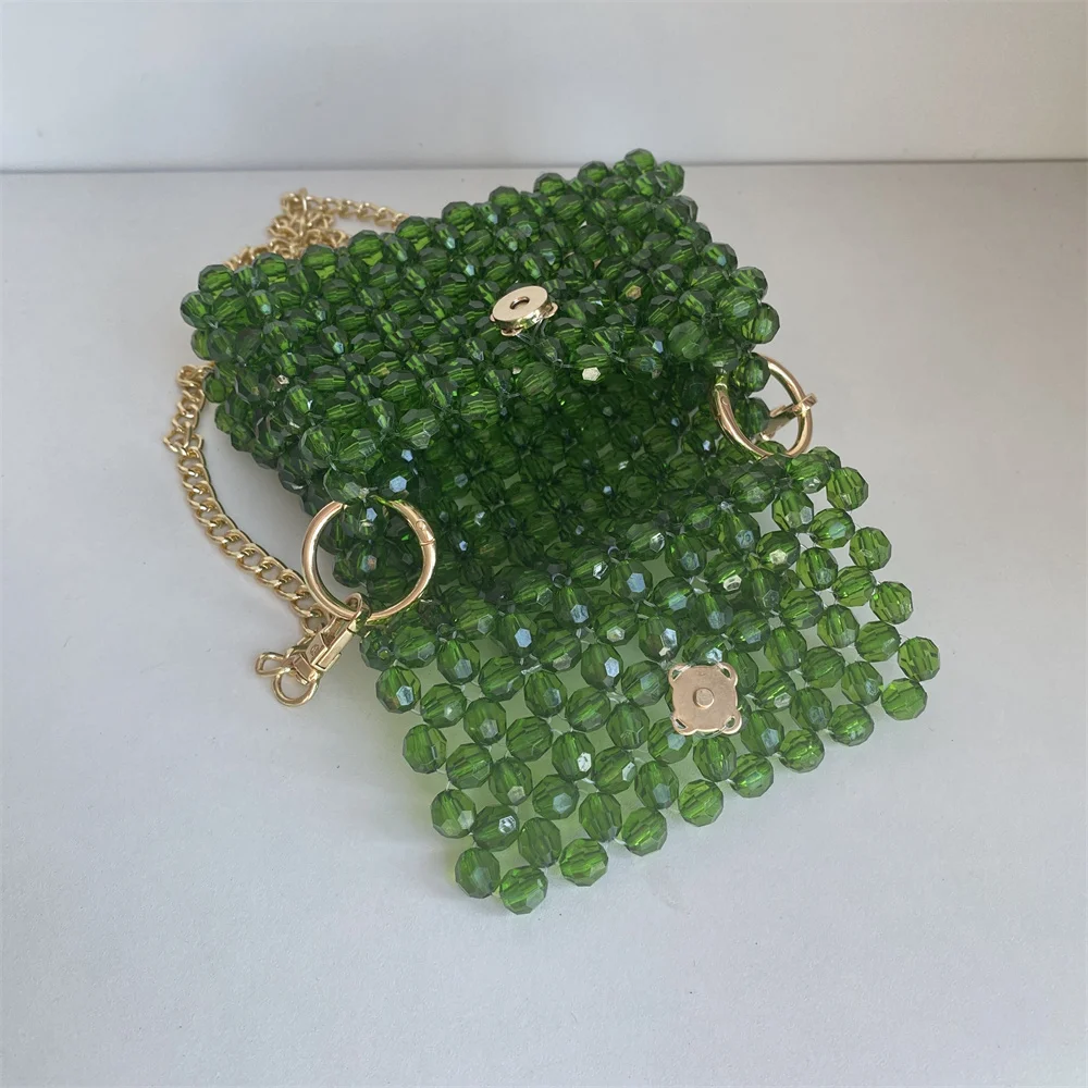 Handmade Mini Bead Bag Long Chain Hand-Woven Celebrity Handbags Ladies Party Bag Top-handle Beading Purses and Handbags