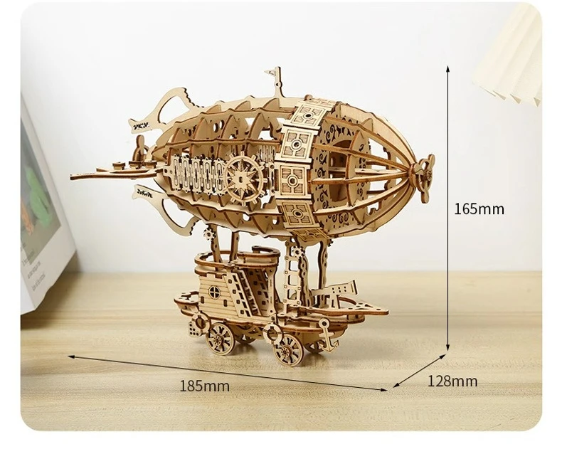 لغز المنطاد الخشبي ثلاثي الأبعاد محاكاة ناقل الحركة الميكانيكي نموذج ثلاثي الأبعاد لعبة إبداعية مجمعة يدويًا #6