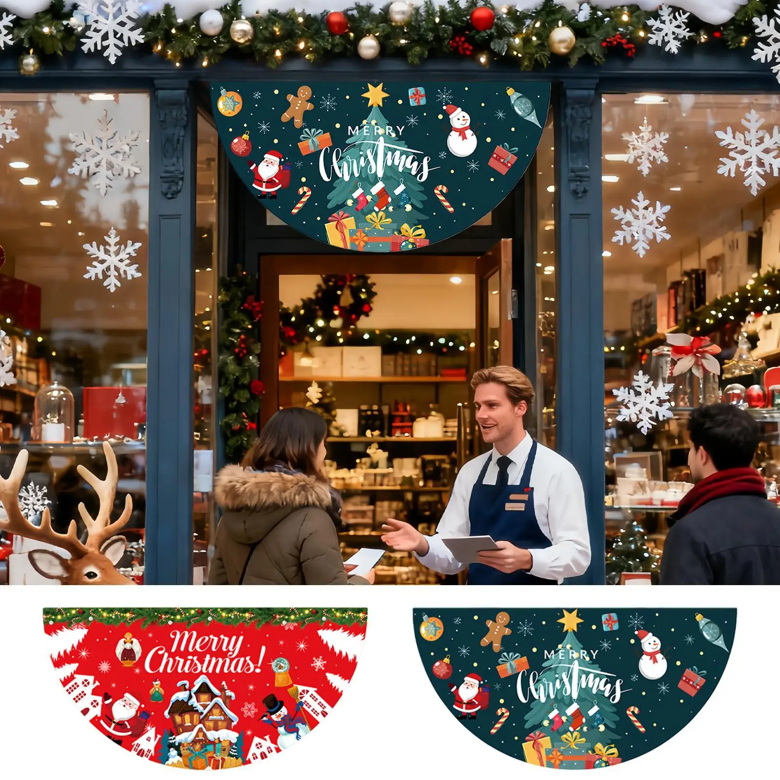 Christmas Door Banner Half Fan Shaped Seasonal Banner Decor Celebration Door Flag For Party Photo Classroom Gathering Fireplace