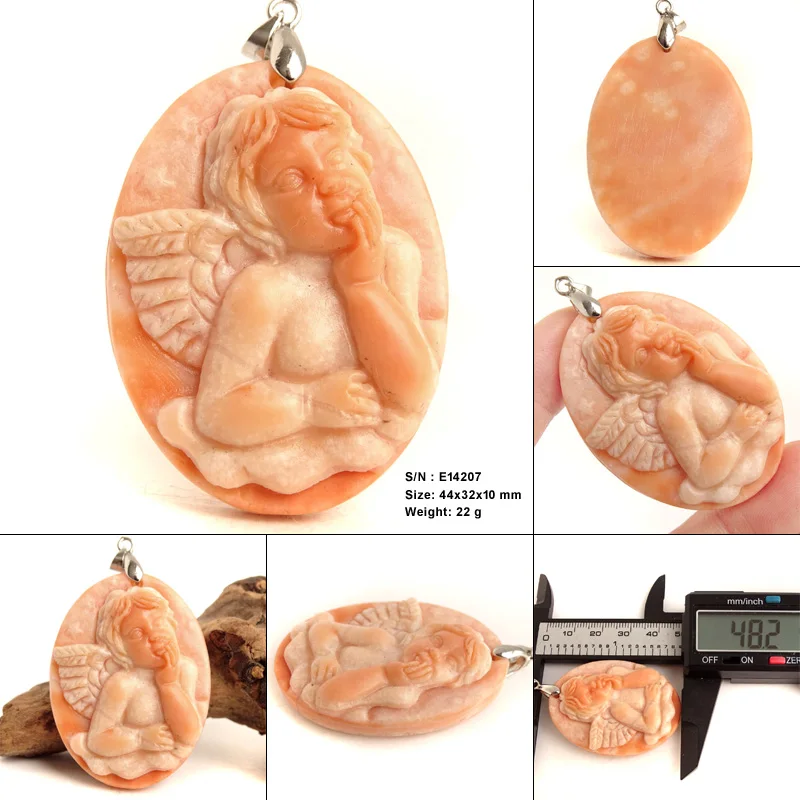 Natural Picasso Jasper Oval Cameo Pendant,Relief Carved Winged Cherub Charm, ketting dames for  Ladies' Party Jewelry E14201
