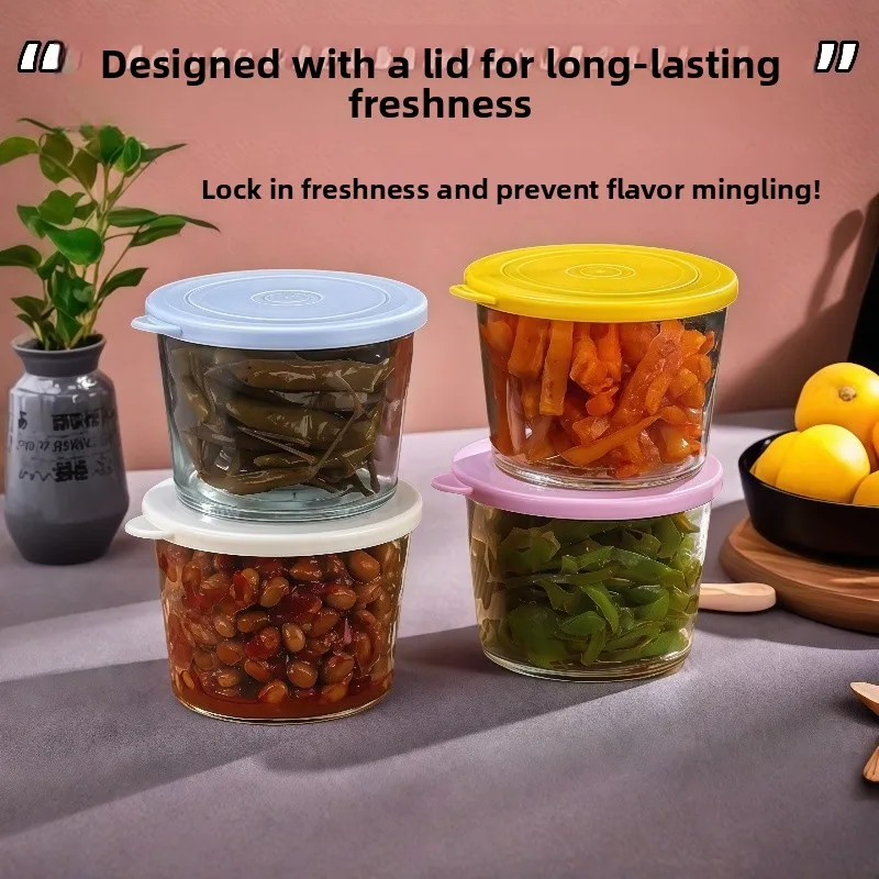 

Стеклянная маленькая чаша для еды ade с крышкой, банка для овощей Sed, боковые штампы для холодильника, ящик для хранения Kimchi, прозрачный цилиндр...
