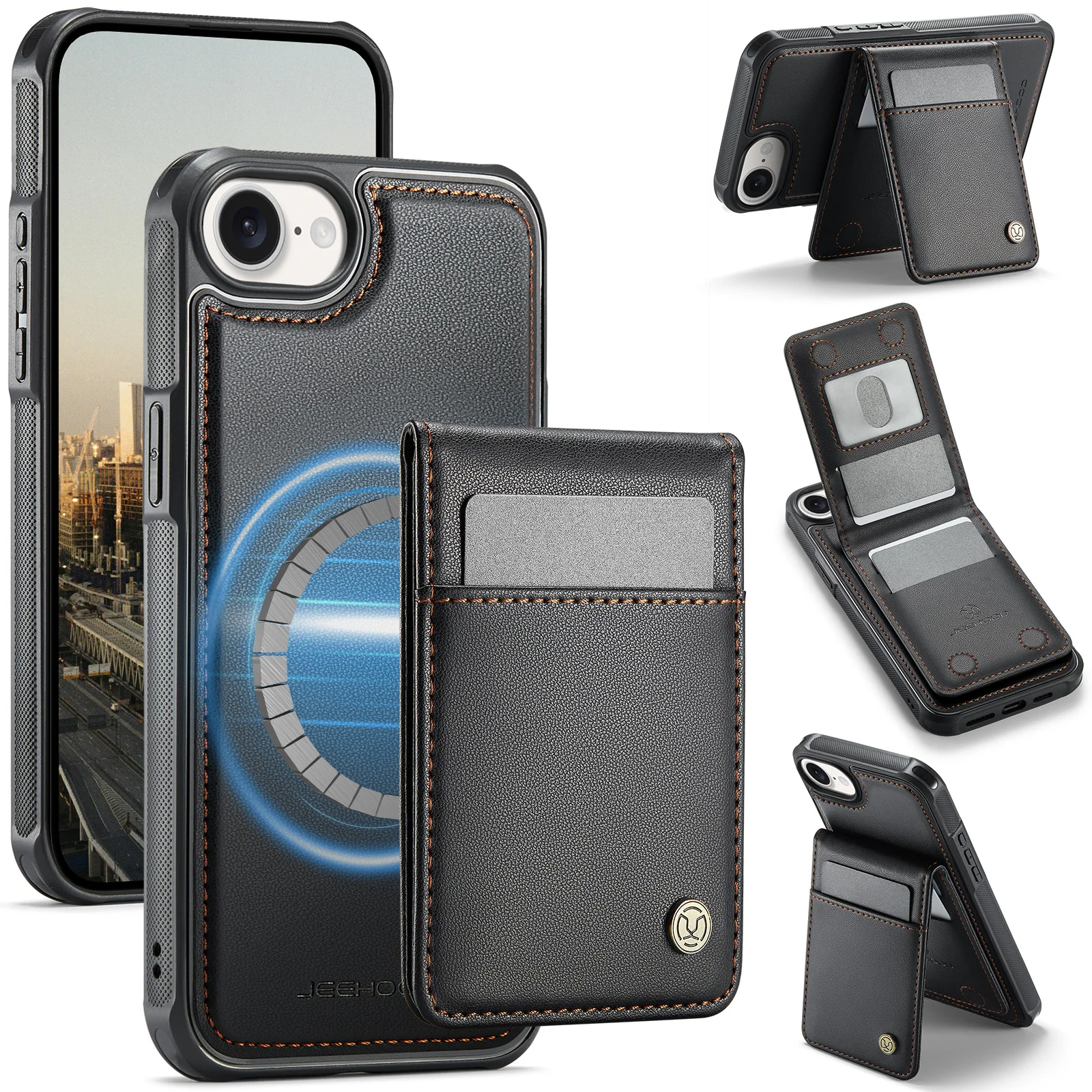 

For Iphone 16e Phone Case Luxury Leather Magnetic Wireless Charging Separate Wallet Large Capacity Card Case Shockproof Cover