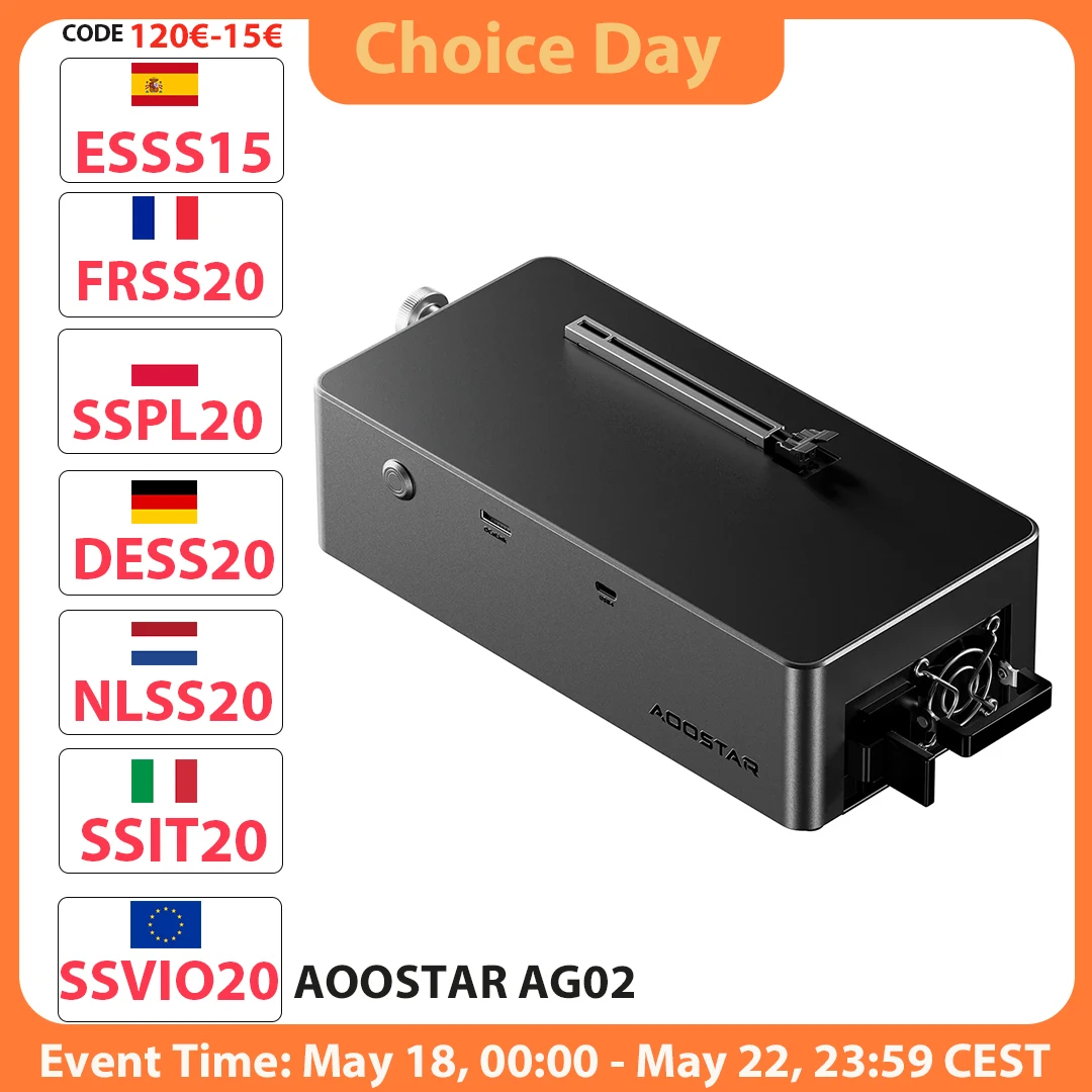 Station d'accueil eGPU AOOSTAR AG02 avec ports Oculink et USB4, charge inversée 100W, alimentation intégrée 800W, prend en charge l'interface TGX, échange à chaud