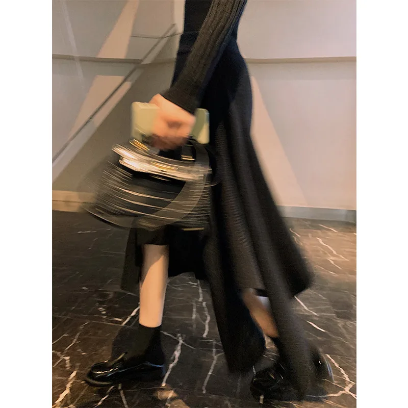 

Элегантная шерстяная вязаная юбка с высокой талией, женская юбка А-силуэта, стройнящая, с асимметричным подолом, для офиса и повседневной носки