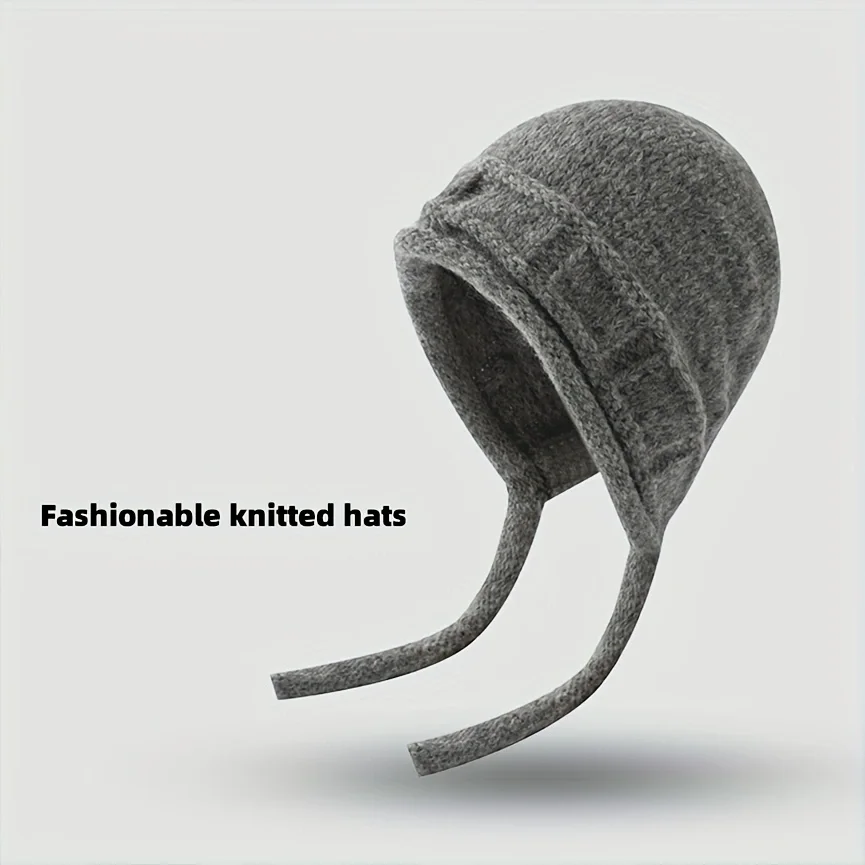  Warme Strickmütze Winter Anti-Kälte Verdickte Bombermütze Modischer Gehörschutz Winddichter Damen Pullover Ohrenklappenkappe