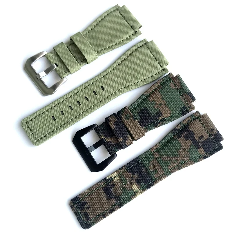 Camouflage Army Green Canvas Nylon Leather Strap 34mm*24mm Fits For Bell&Ross Wach Band BR01 BR03 Men's Bracelet Wristband