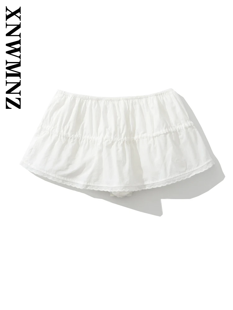 XNWMNZ 2025 Summer New Product Woman Party Sexy High Waist Chic Women Clothing White Bottoms Casual Bodycon Tie mini Skirt Pants