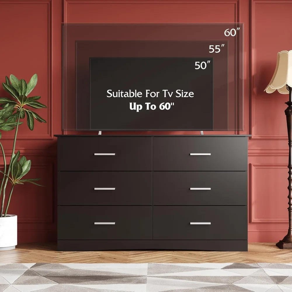 

Wood Dresser for Bedroom, Wide Chest of Drawers with 6 Drawer, Oak Furniture Large Storage Tower Unit, Closet Store Organizer f