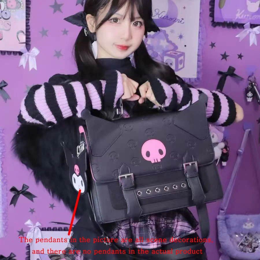 

Сумка Sanrio Family Kuromi с мультяшным принтом, студенческий рюкзак, сумка для ноутбука, стильная сумка из высококачественного полиуретана