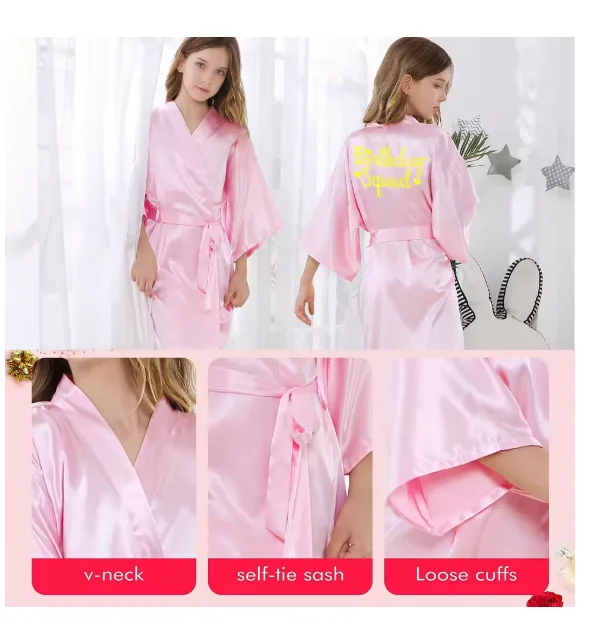 6-12 قطعة سبا بنات حفلة عيد ميلاد فرقة الجلباب فتاة كيمونو سبا رداء بيجامة حفلة الحسنات لينة الساتان البشكير للطفل عيد ميلاد ديكور