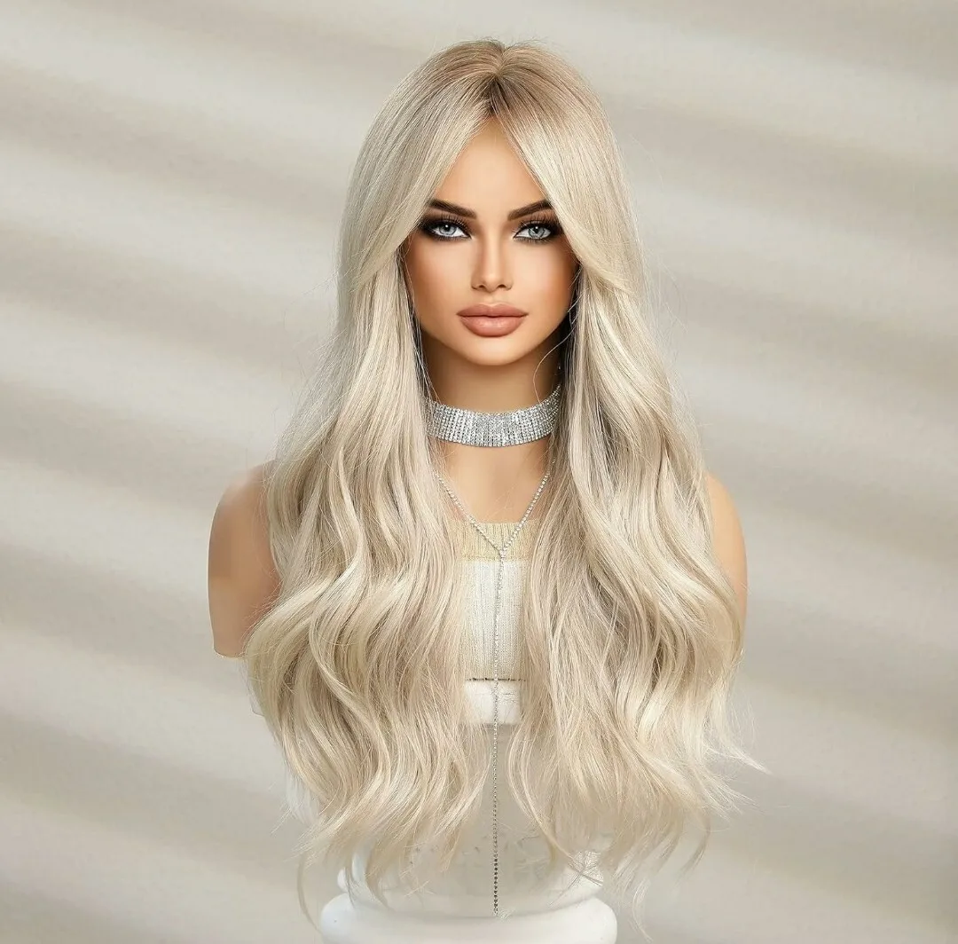 

Platinum BLONDE HAIR Blend Multicolor Wavy Curly bangs layers