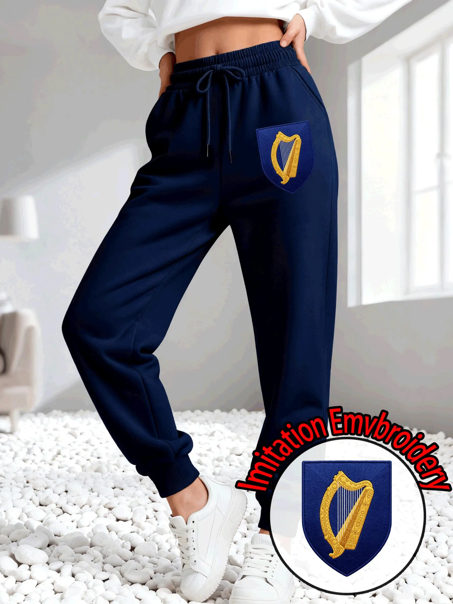Ireland Imitation Embroidery Printed Women'S Sweatpant Pocket Fleece Pants Autumn Sportpants Street Comfortable Y2K Trousers