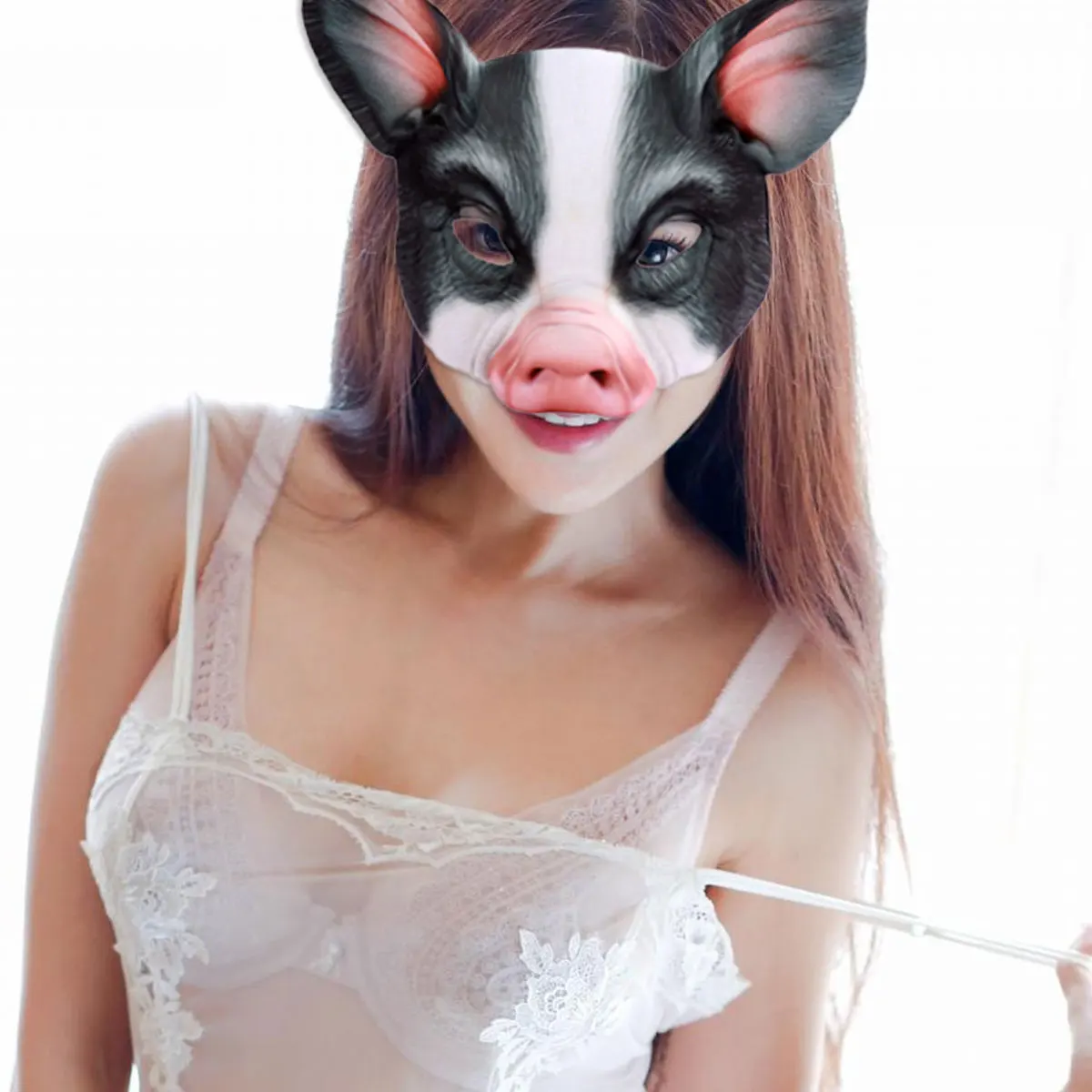 หน้ากากหมูยูง ตกแต่งฮาโลวีน เครื่องแต่งกาย หน้าหมู วินเทจ ครึ่งหน้า เทศกาลสัตว์ มิส